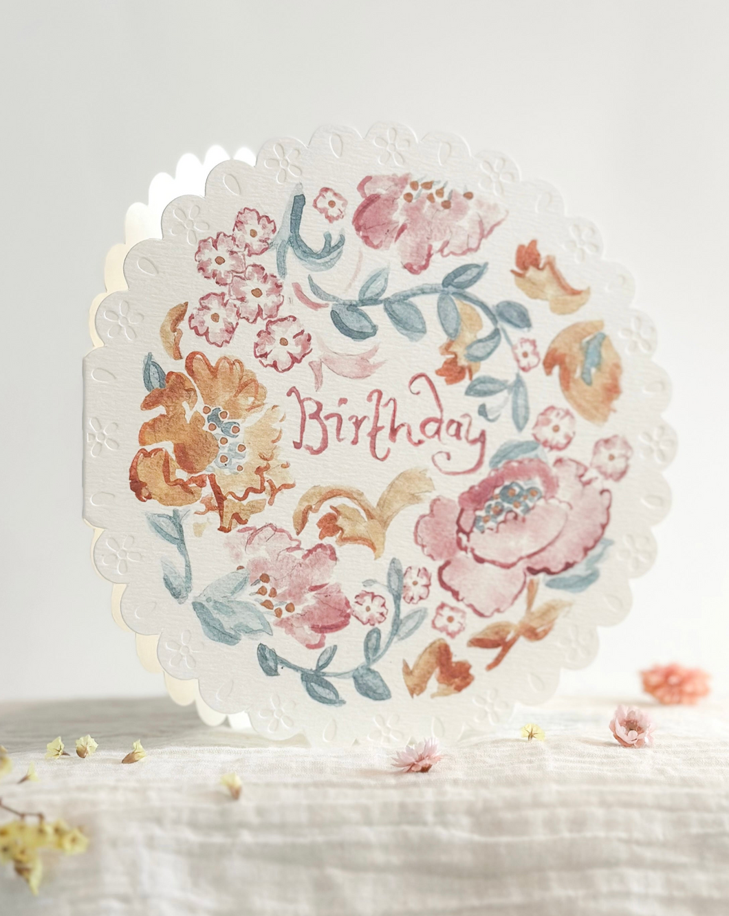 Birthday blossom- circular embossed card