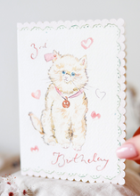 Load image into Gallery viewer, 3rd Birthday Kitty - scalloped edge card
