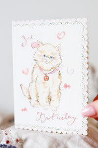 3rd Birthday Kitty - scalloped edge card