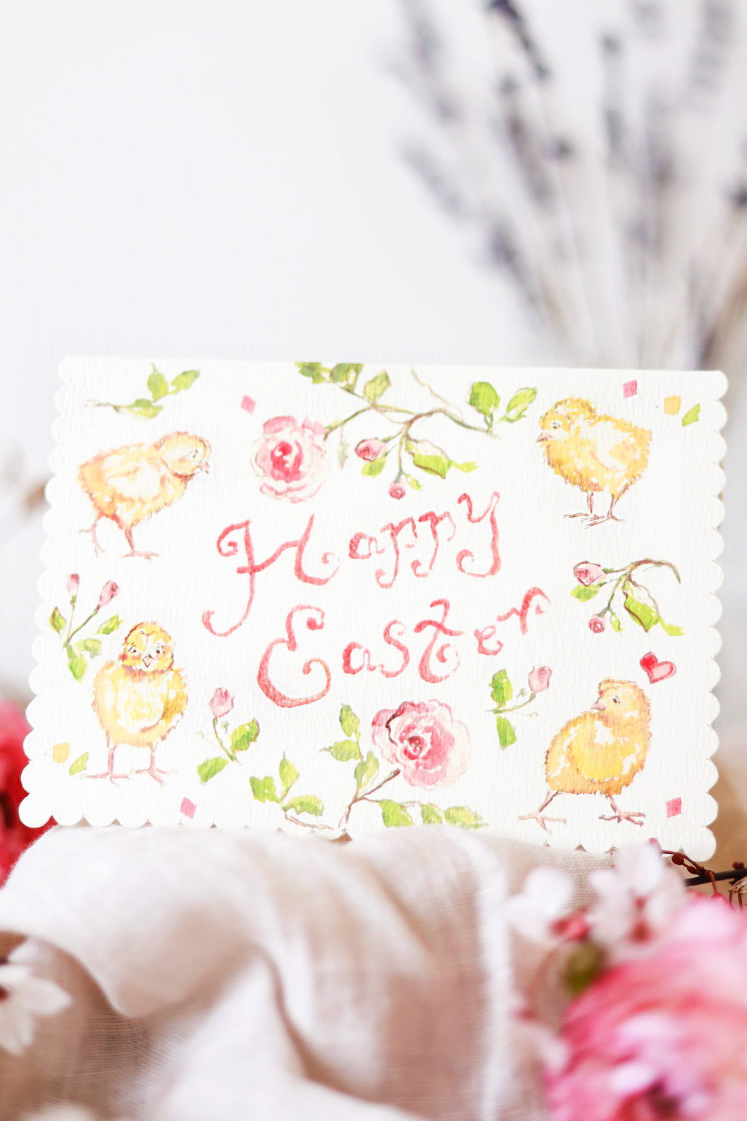 Happy Easter chick - scalloped edge card