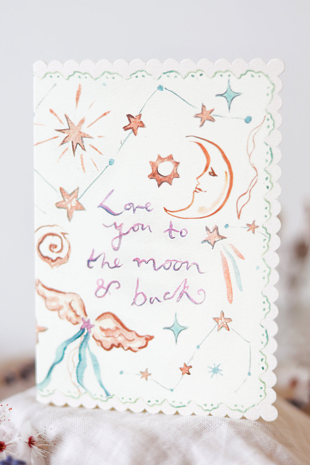 Love you to the moon & back - scalloped edge card